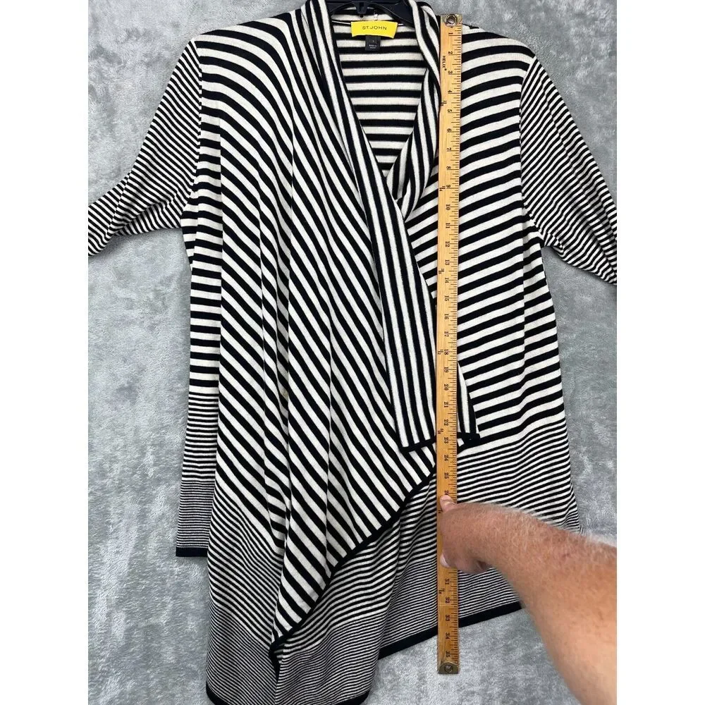 St. John Women's Striped Long Sleeve Open Front Cardigan Sweater Black Large‎